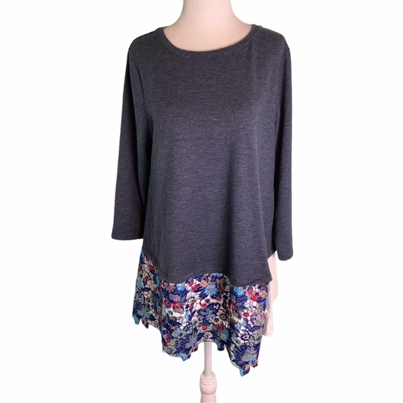 LOGO Lounge Colorful Lace Hem Tunic Top
